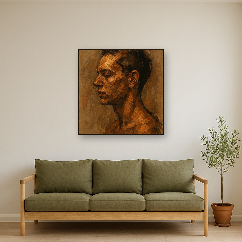 Abstracted Modern Portrait Figurative Oil Painting - Styled in Modern Living Room