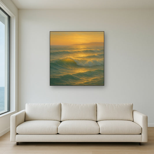 Golden Hour Sunlight on Ocean Swells No. 16 Oil Painting - View 2