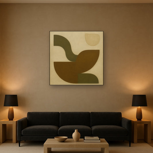 Minimalist Asymmetrical Balance in Raw Umber Oil Painting - View 2