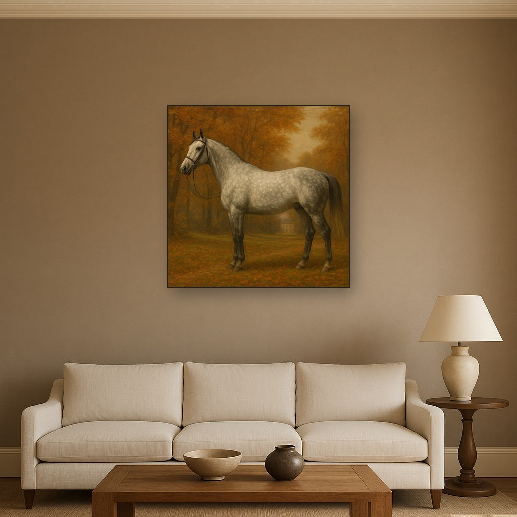 Dappled Grey Hunter in Autumn Woodland No. 13 Oil Painting - View 2