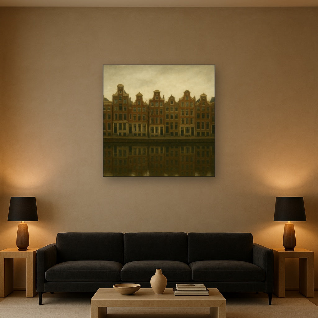 Amsterdam Canal Houses Under Overcast Sky No. 14 Oil Painting - View 2