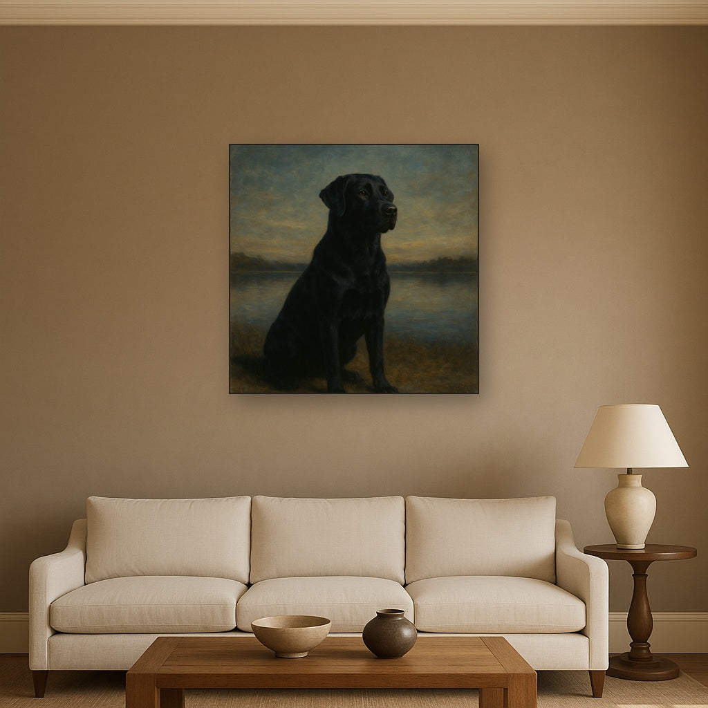 Black Labrador Retriever by Misty Lake Horizon No. 8 Fine Art Oil Painting - View 2