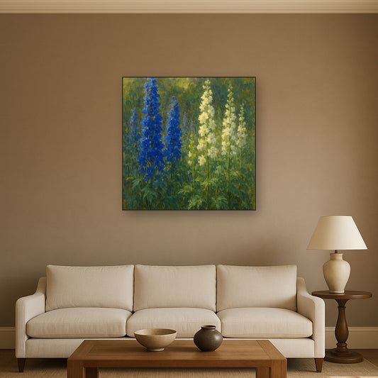 Wild Blue Delphiniums & White Larkspur Garden No. 12 Fine Art Oil Painting - View 2