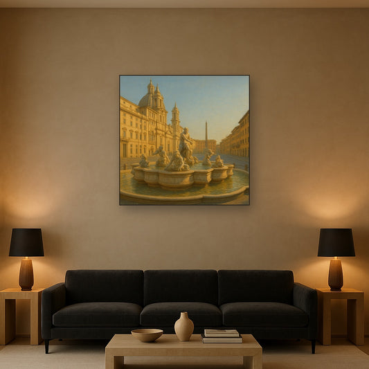 Rome Piazza Fountain in Morning Sunlight No. 8 Oil Painting - View 2