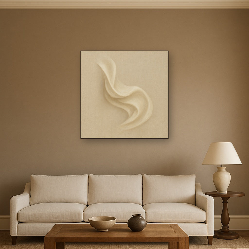 Alabaster Linen Texture Fold No. 4 - Modern Fine Art Oil Painting - View 2