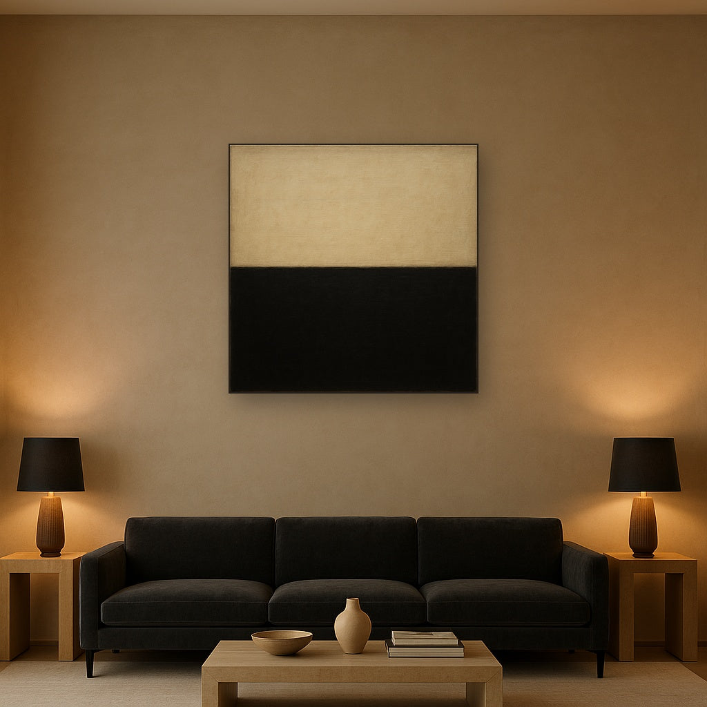 Onyx & Warm Biscuit Horizon No. 9 - Modern Fine Art Oil Painting - View 2