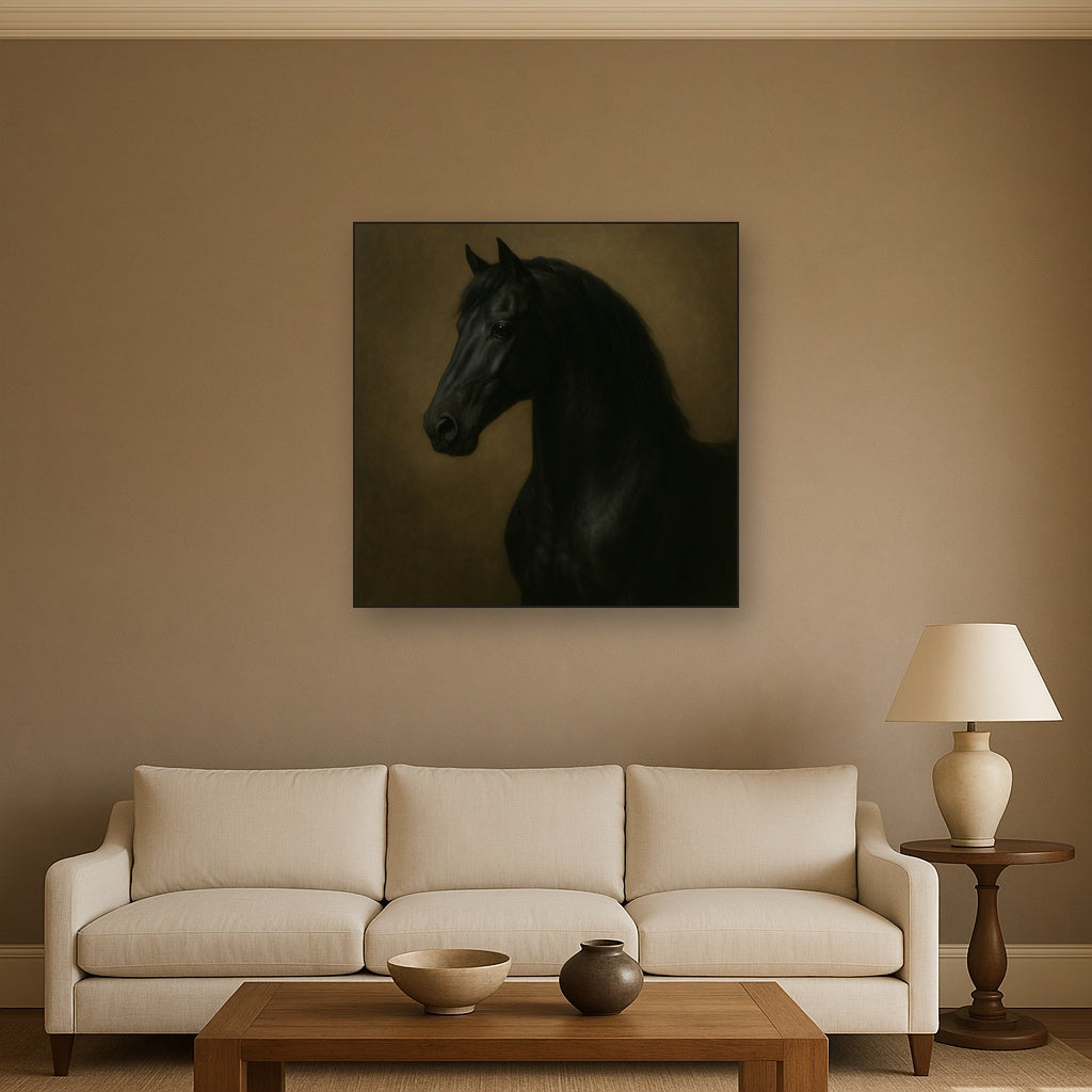 Dark Stallion Portrait in Classical Sfumato No. 14 Oil Painting - View 2