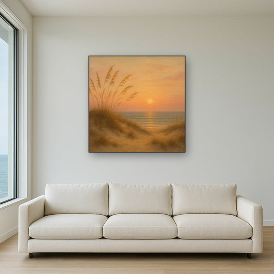 Sea Oats on Rolling Coastal Dunes at Sunset No. 20 Oil Painting - View 2