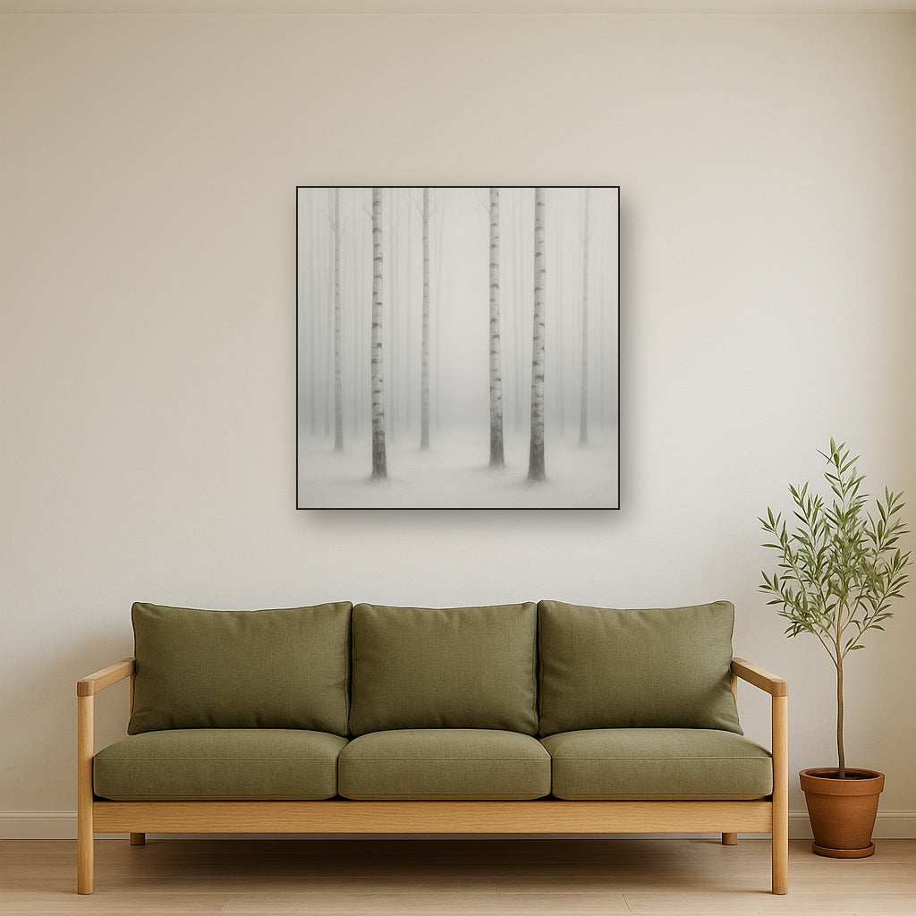 Pale Birch Woodland Silhouette in Whiteout No. 22 Oil Painting - View 2