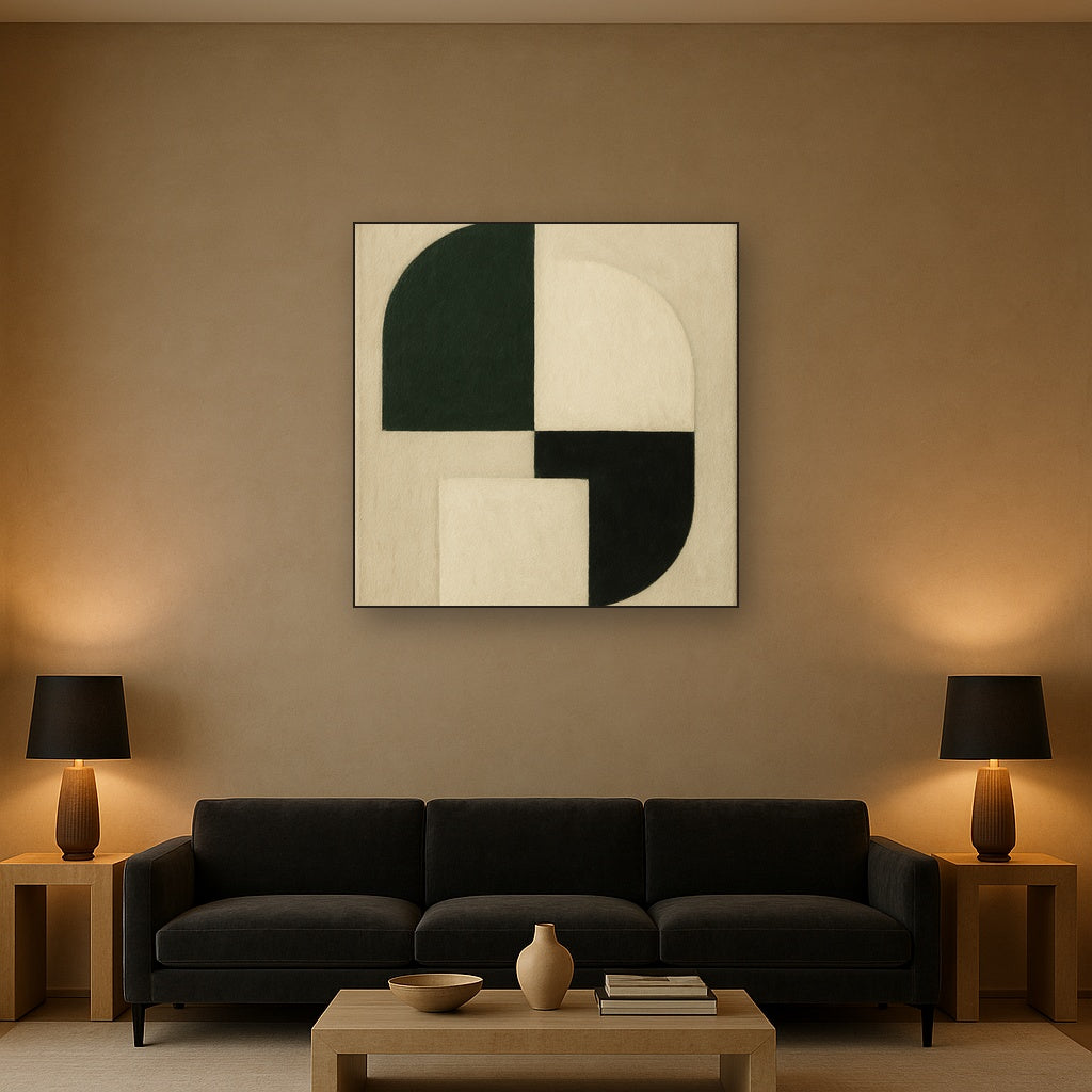 Forest Emerald & Chalk Interlock No. 6 - Modern Fine Art Oil Painting - View 2