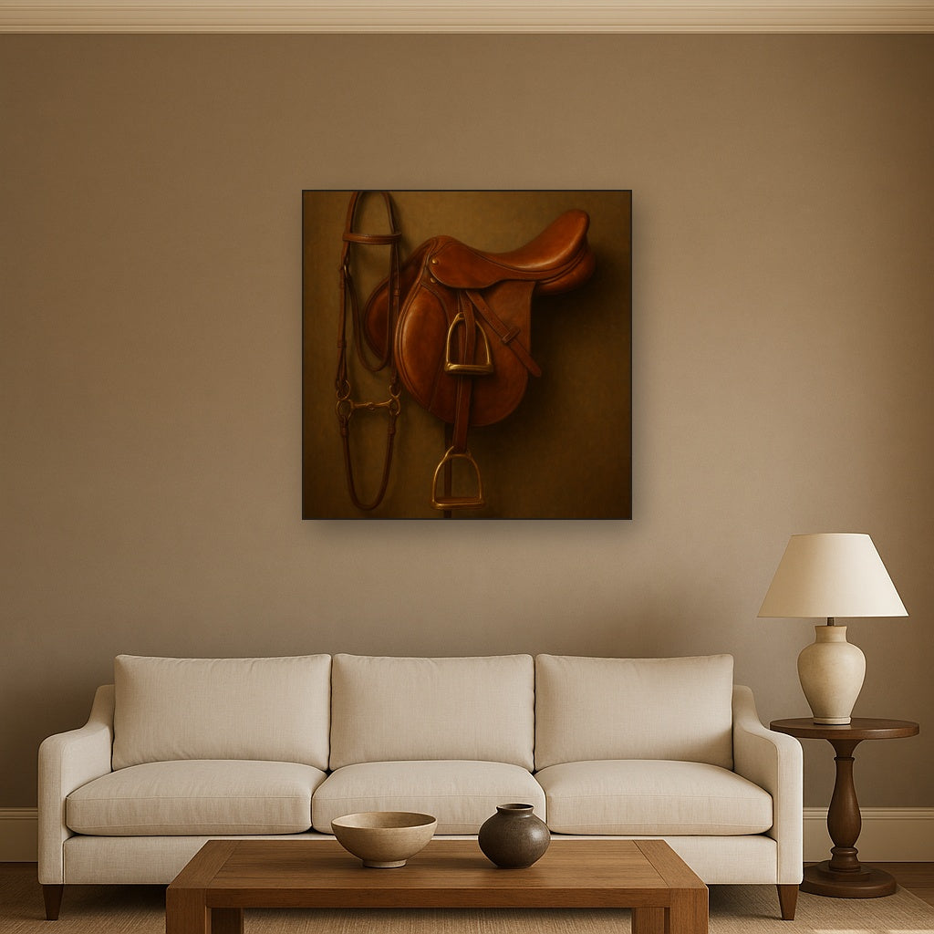 Vintage Bridle & Polished Leather Saddle No. 11 Oil Painting - View 2