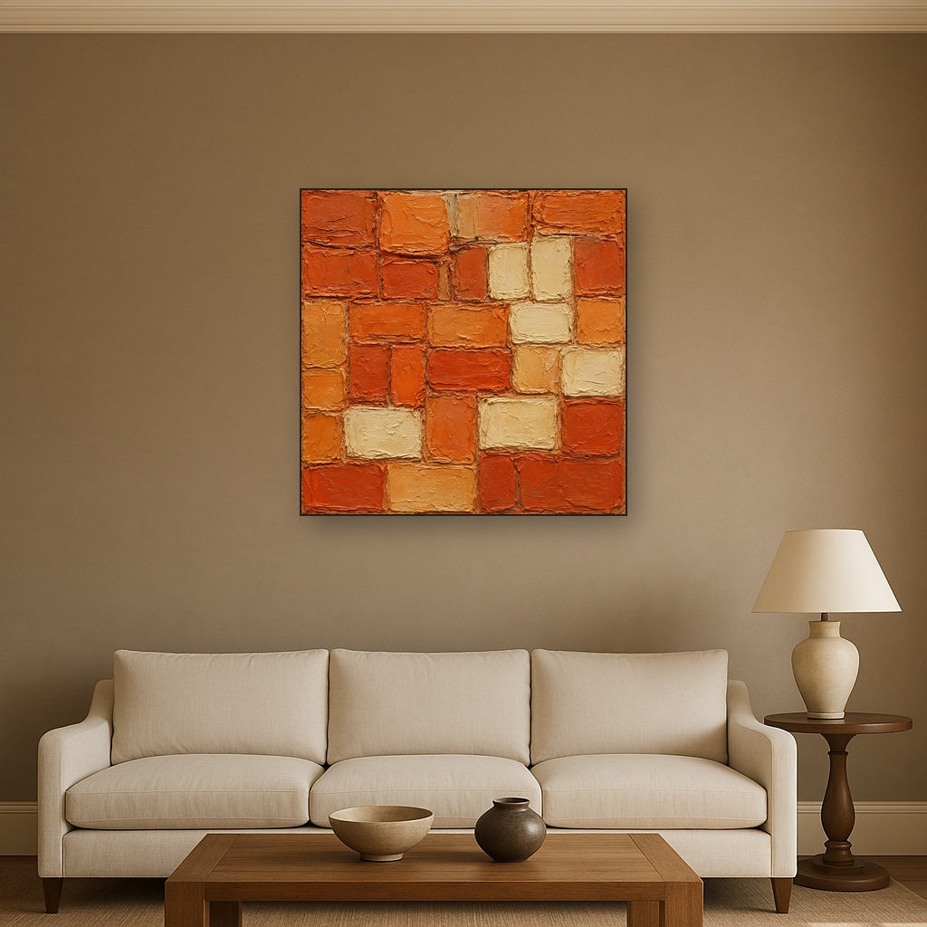 Terracotta Mosaic Heavy Impasto Oil Painting - Styled in Modern Living Room