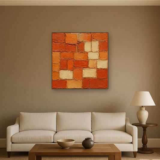 Terracotta Mosaic Heavy Impasto Oil Painting - Styled in Modern Living Room