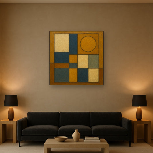 Bauhaus Geometric Balance No. 1 No. 2 Oil Painting - Styled in Modern Living Room