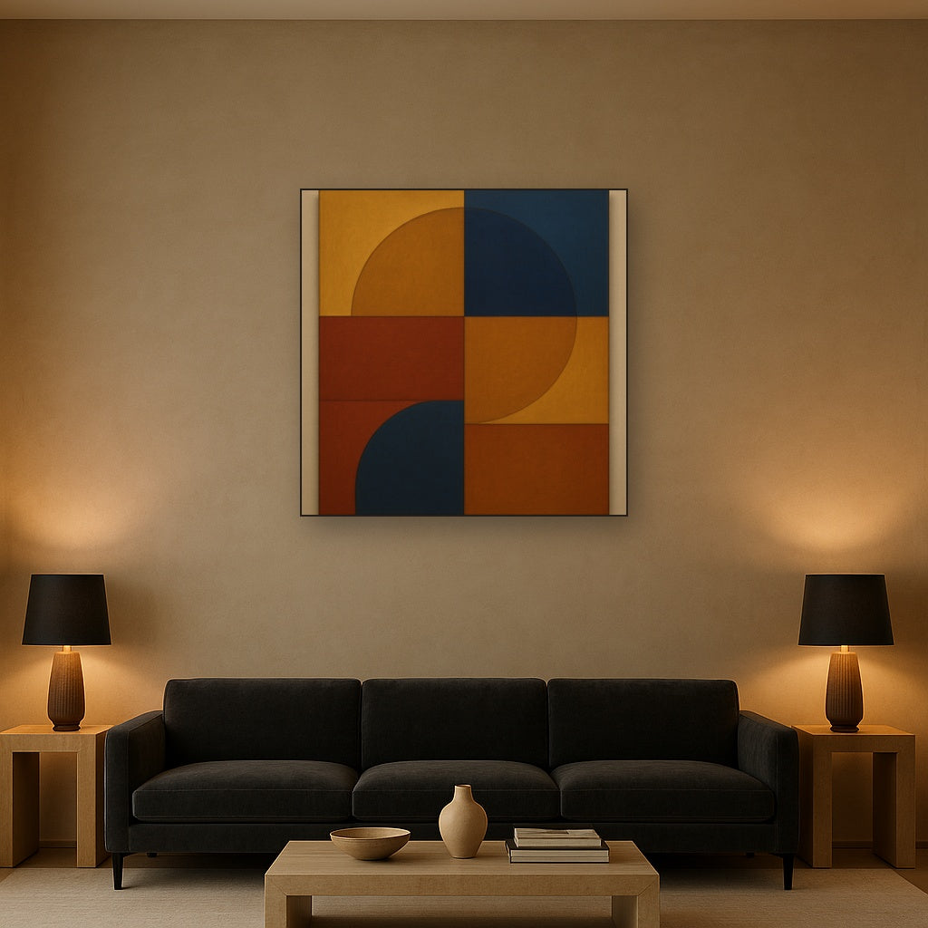 Bauhaus Quadrant Harmony in Primary Earth Tones No. 6 Oil Painting - View 2