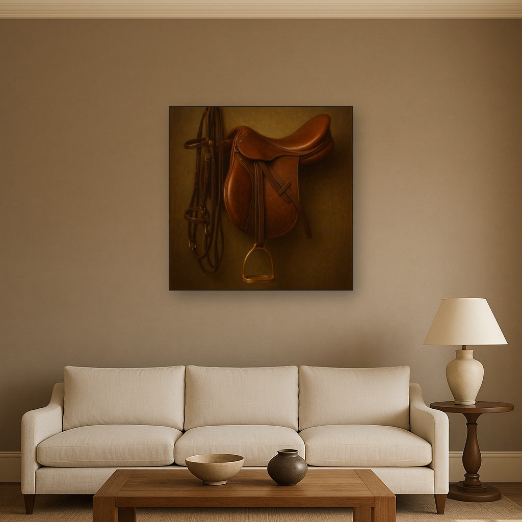 Vintage Bridle & Polished Leather Saddle No. 15 Oil Painting - View 2