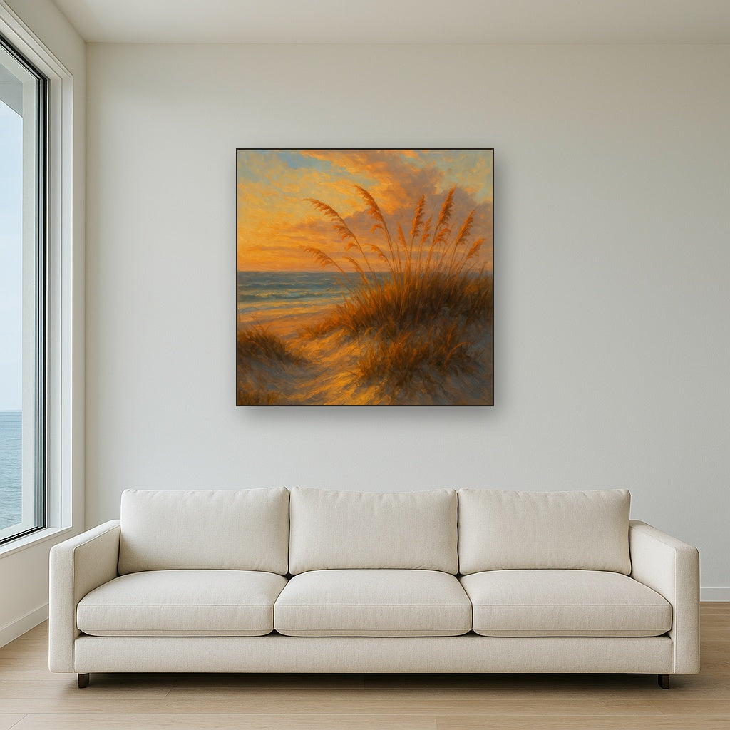 Golden Hour Coastal Dune Grasses Oil Painting - View 2