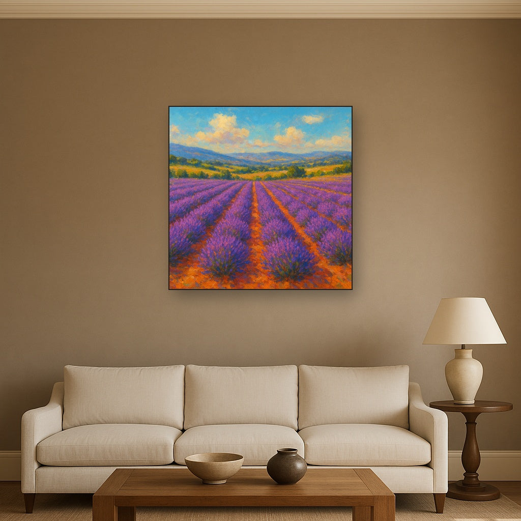 Sun-Drenched Lavender Field in Provence Vista Fine Art Oil Painting - View 2