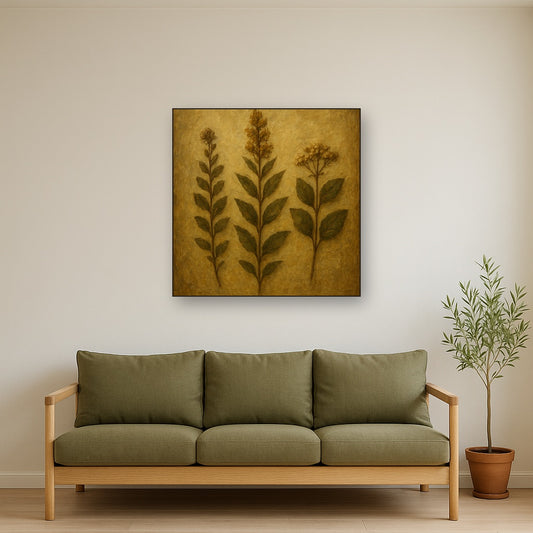 Antique Botanical Herbarium Study No. 3 Oil Painting - Styled in Modern Living Room
