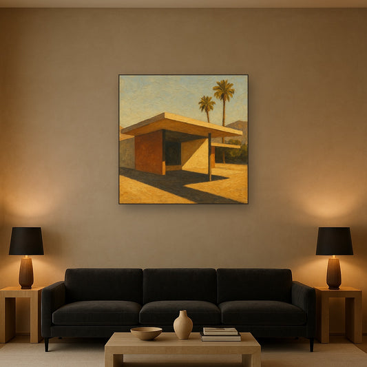 Palm Springs Modernist Pavilion Shadow No. 2 Oil Painting - Styled in Modern Living Room