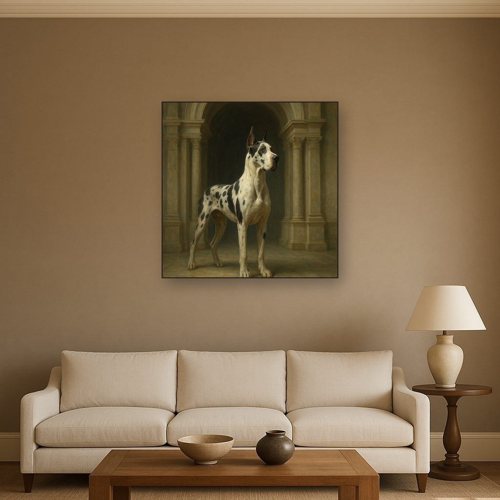 Regal Great Dane in Grand Architectural Hall No. 11 Fine Art Oil Painting - View 2