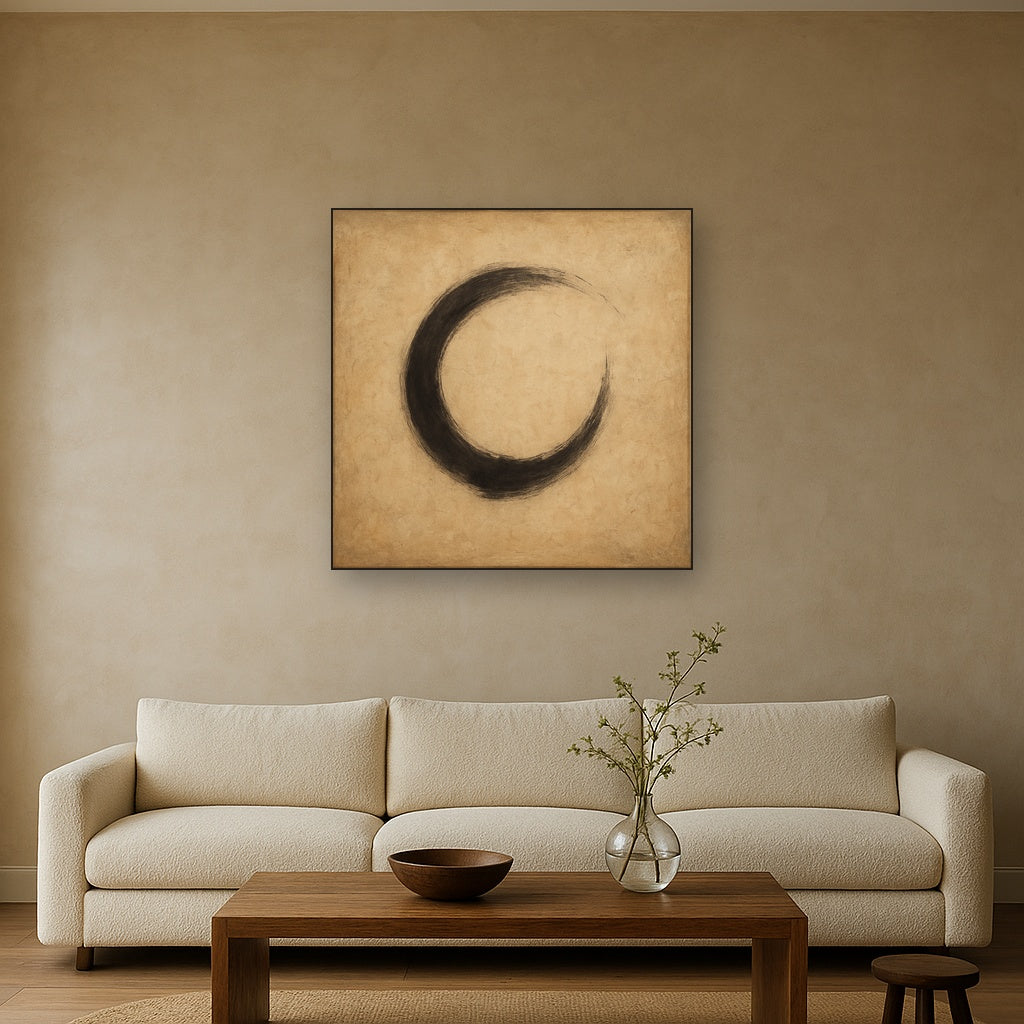 Aged Rice Paper & Charcoal Calligraphic Balance No. 25 Oil Painting - View 2