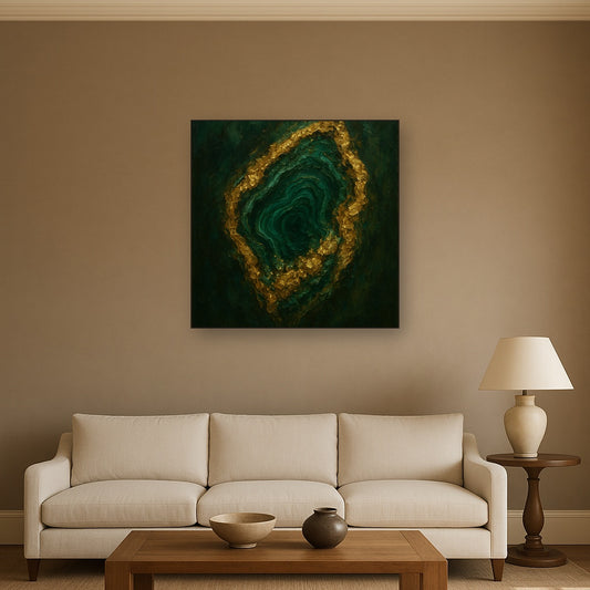 Forest Malachite & Gilded Geode No. 4 Oil Painting - Styled in Modern Living Room