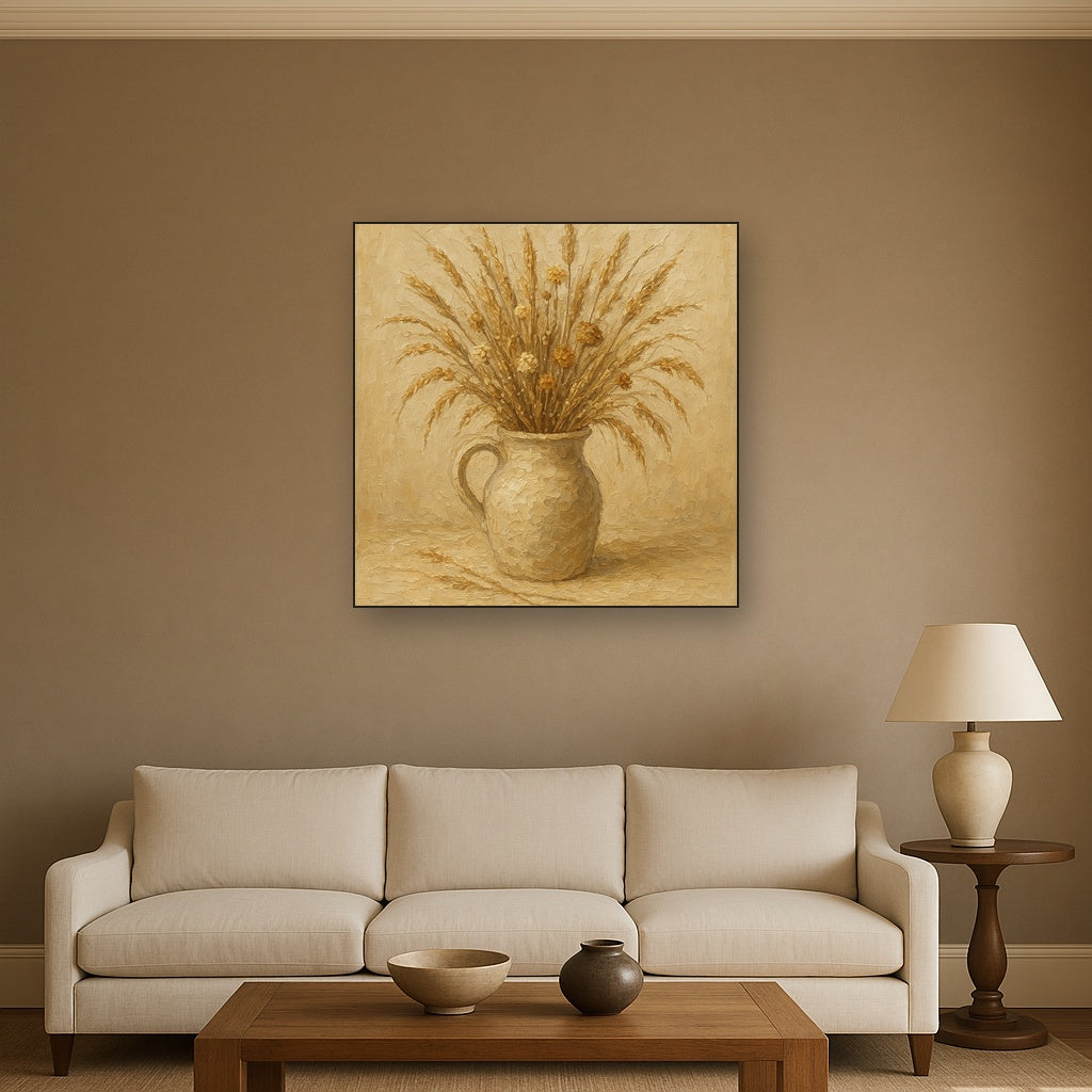 Wild Meadow Botanicals in Neutral Ceramic No. 4 Oil Painting - Styled in Modern Living Room