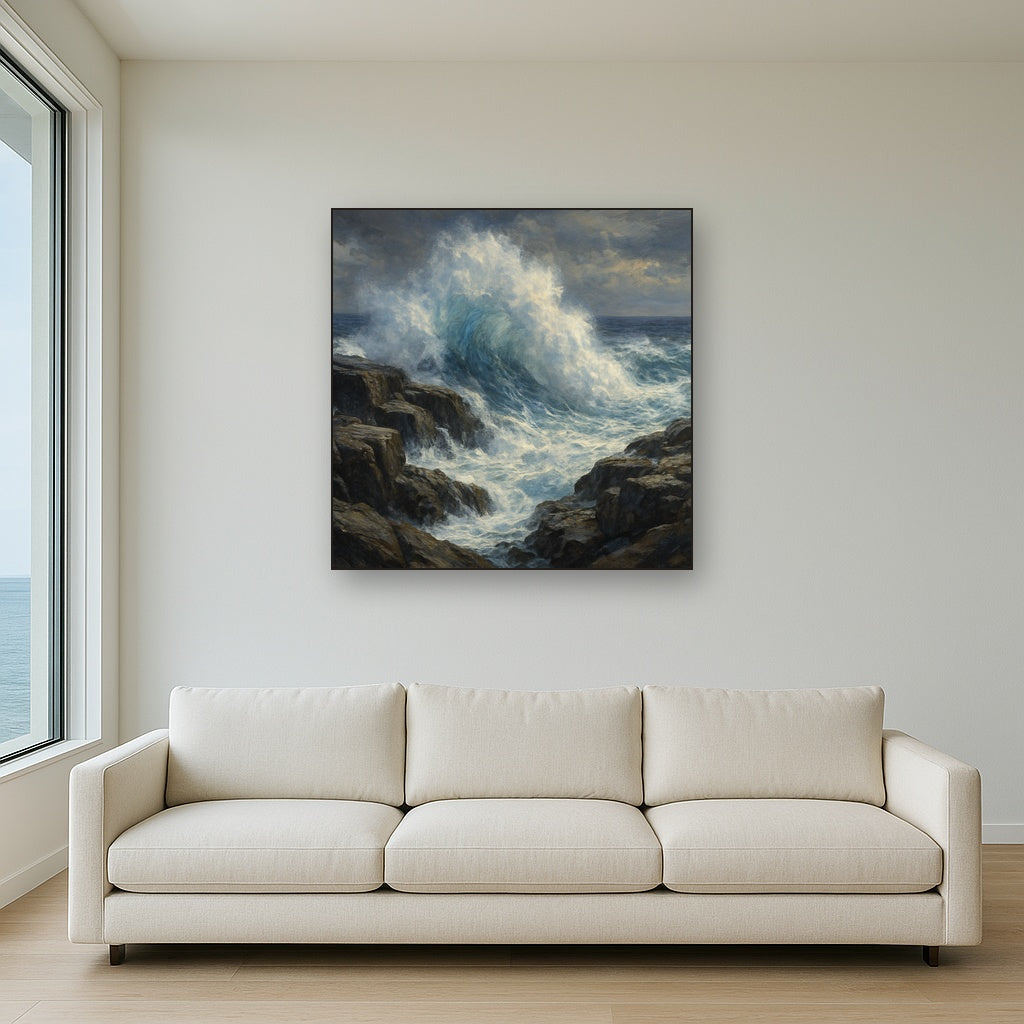Dramatic Storm Waves on Crashing Granite Rocks No. 9 Fine Art Oil Painting - View 2