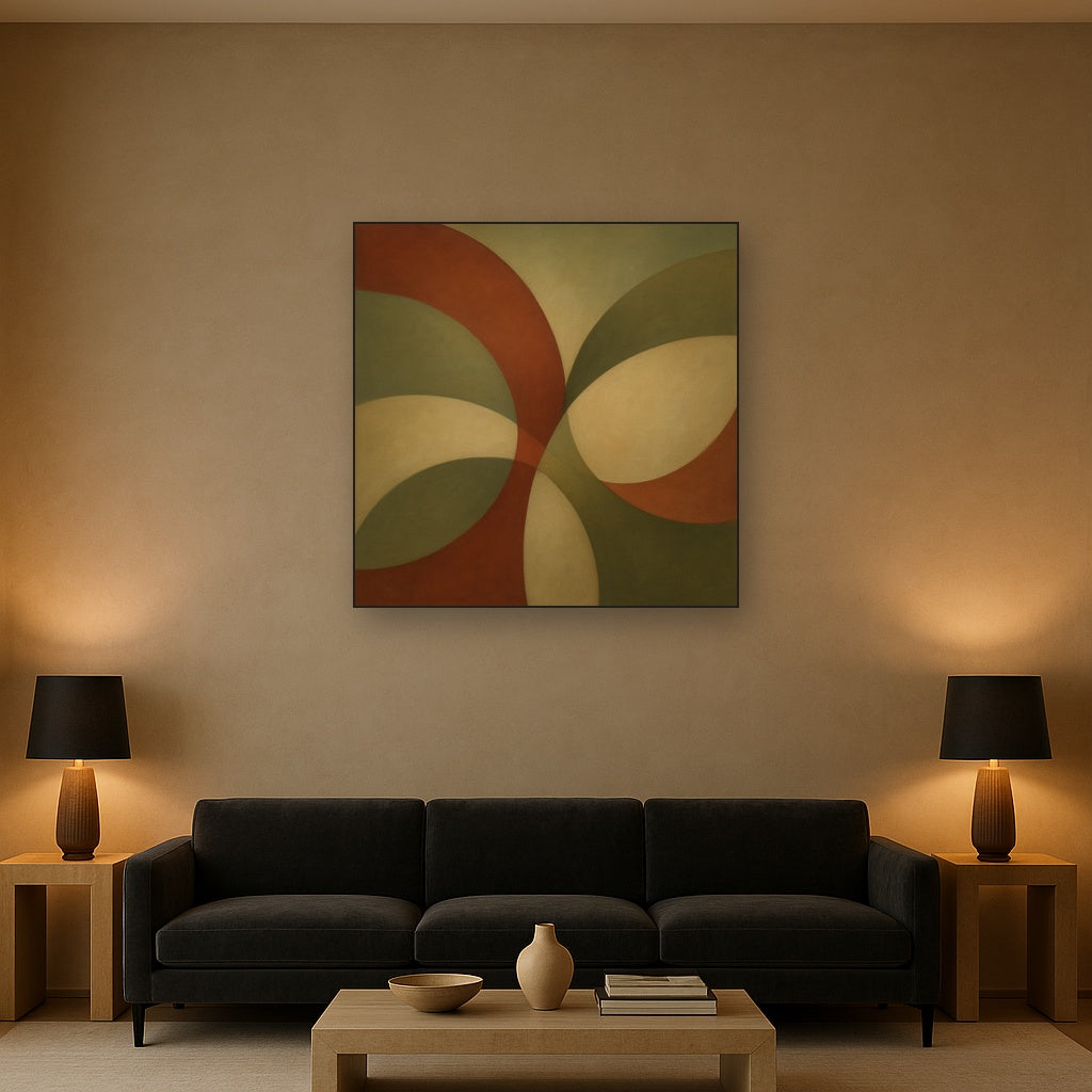 Intersecting Curved Forms in Olive & Rust No. 3 Oil Painting - View 2