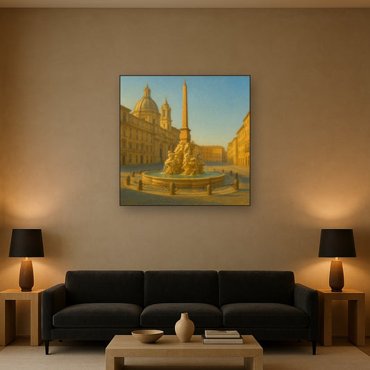 Rome Piazza Fountain in Morning Sunlight No. 23 Oil Painting - View 2