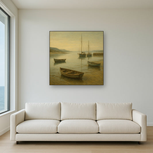 Quiet Fishing Harbor at Morning Low Tide No. 11 Oil Painting - View 2