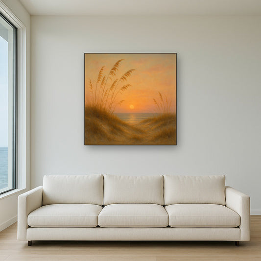 Sea Oats on Rolling Coastal Dunes at Sunset No. 17 Oil Painting - View 2