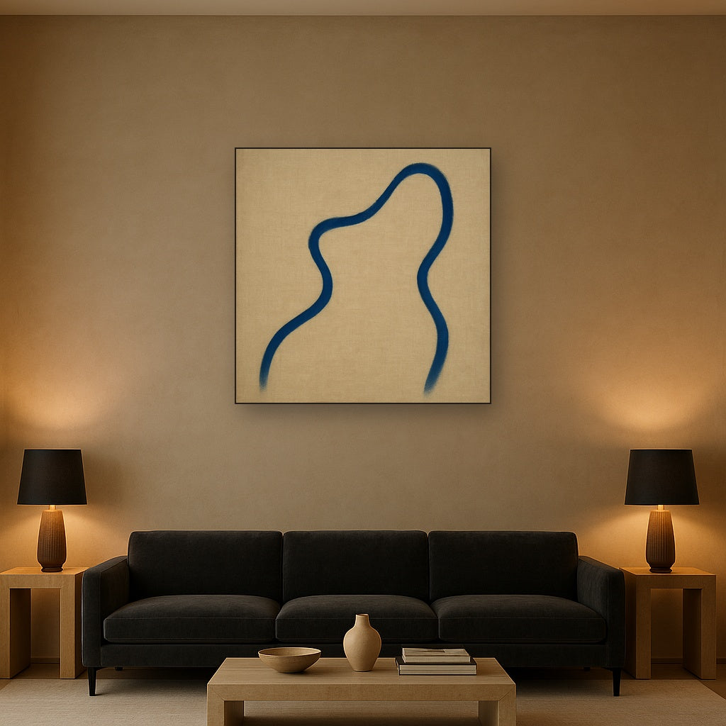 Cobalt Blue & Pale Oat Contour No. 8 - Modern Fine Art Oil Painting - View 2