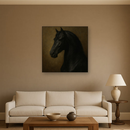 Dark Stallion Portrait in Classical Sfumato No. 20 Oil Painting - View 2