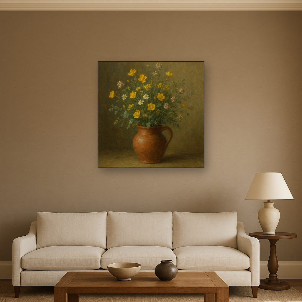 Vintage Meadow Wildflowers in Earthenware Jar No. 12 Fine Art Oil Painting - View 2