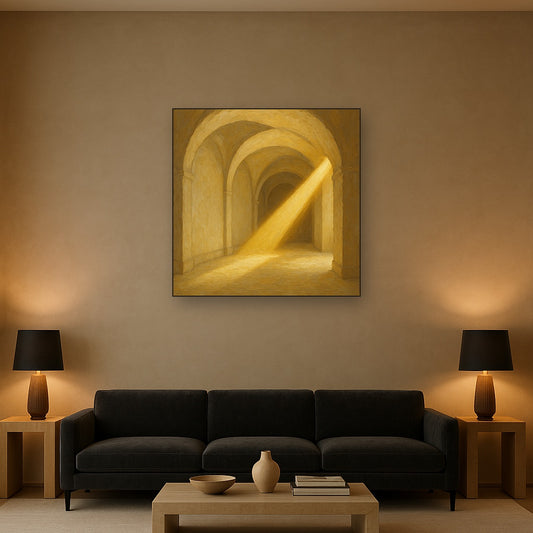Modernist Vaulted Gallery Light Beam No. 7 Oil Painting - Styled in Modern Living Room