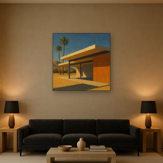 Palm Springs Modernist Pavilion Shadow No. 6 Oil Painting - Styled in Modern Living Room
