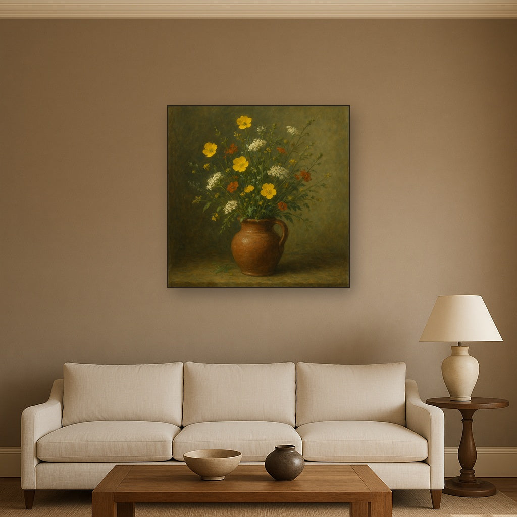 Vintage Meadow Wildflowers in Earthenware Jar No. 15 Fine Art Oil Painting - View 2