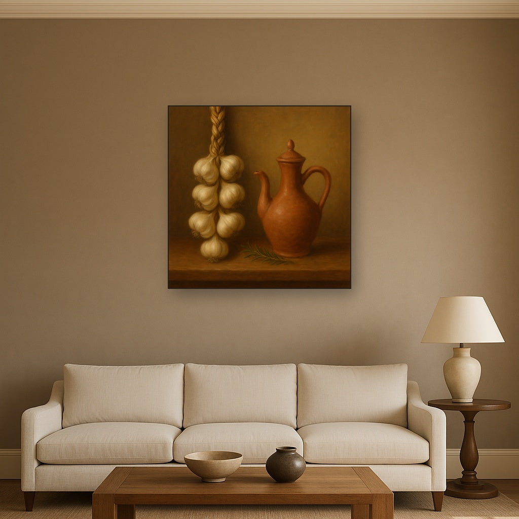 Tuscan Garlic Braid & Terracotta Cruet No. 4 Oil Painting - View 2