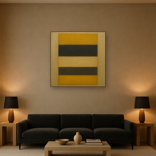 Stacked Horizon Blocks in Mustard & Charcoal No. 2 Oil Painting - View 2