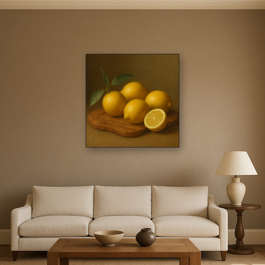 Meyer Lemons on Olive Wood Board No. 2 Oil Painting - View 2