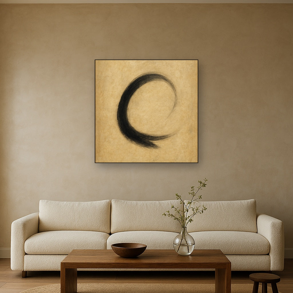 Aged Rice Paper & Charcoal Calligraphic Balance No. 10 Oil Painting - View 2