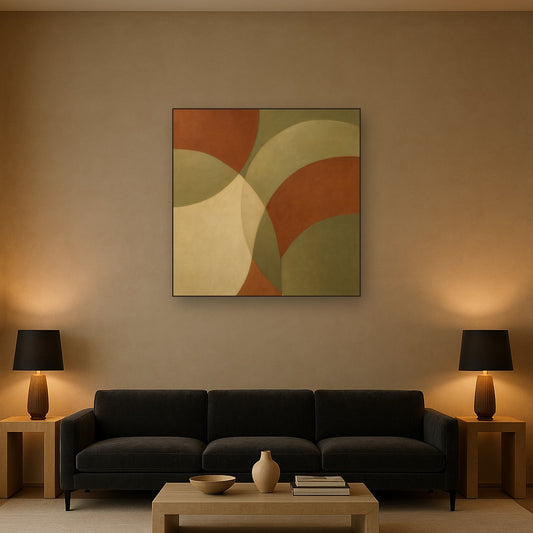 Intersecting Curved Forms in Olive & Rust No. 11 Oil Painting - View 2