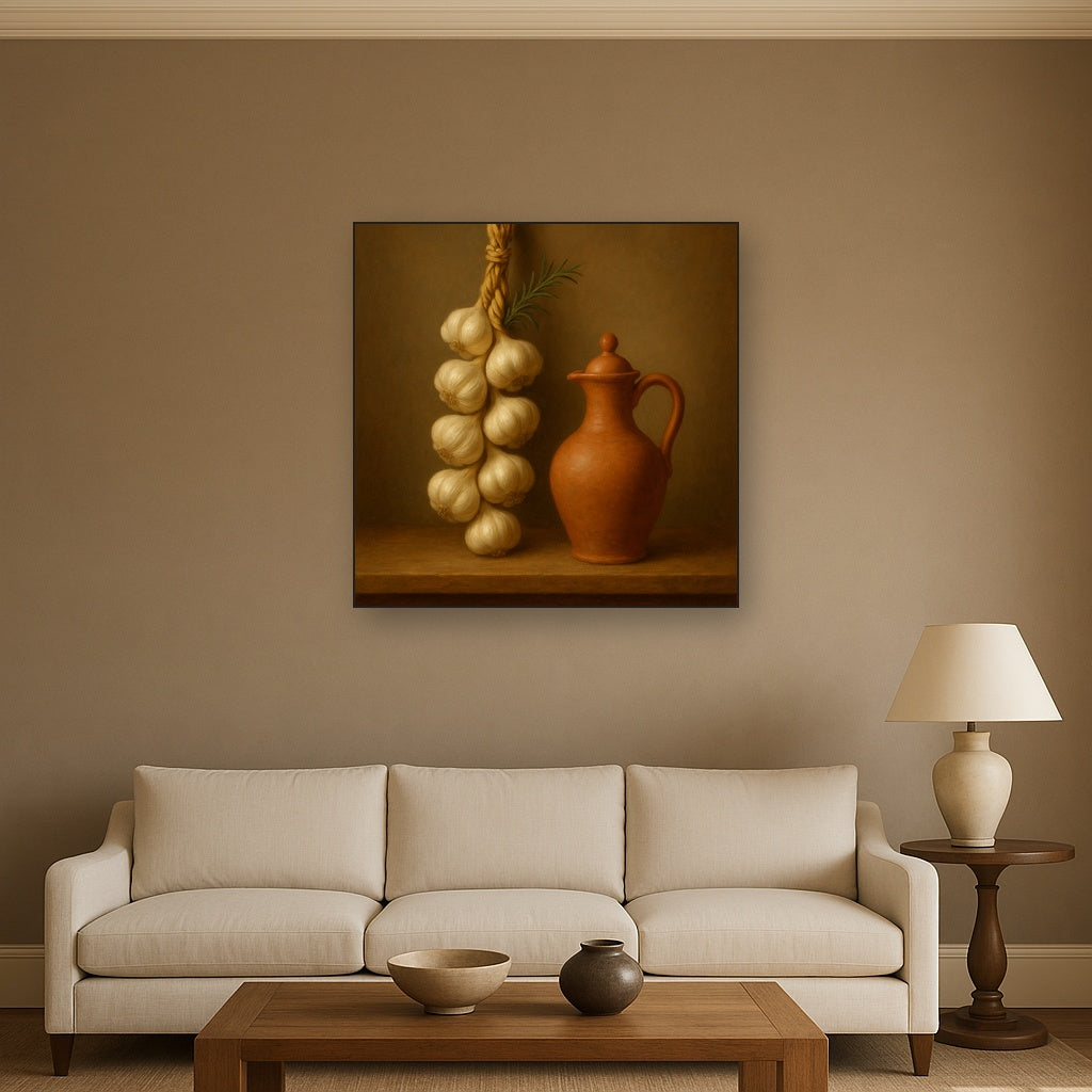 Tuscan Garlic Braid & Terracotta Cruet No. 8 Oil Painting - View 2