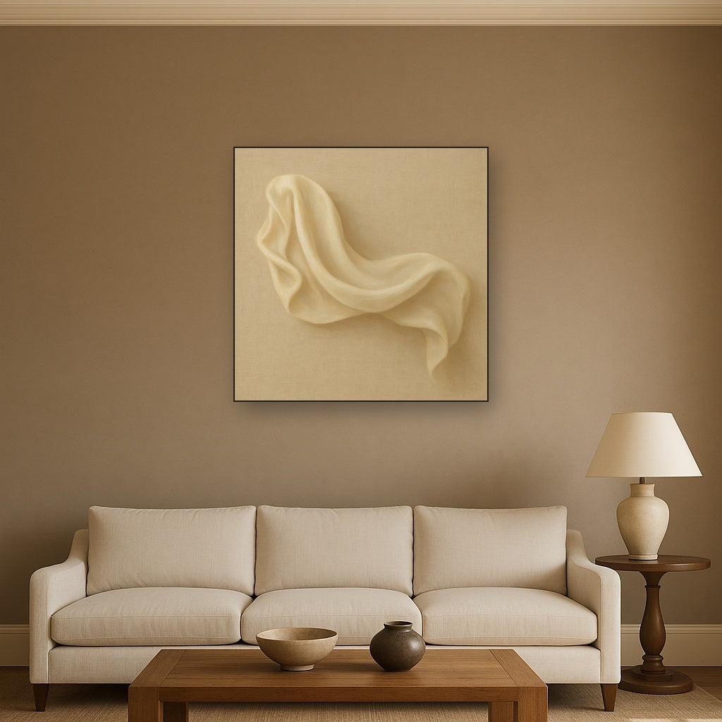 Alabaster Linen Texture Fold No. 4 - Modern Fine Art Oil Painting - View 2
