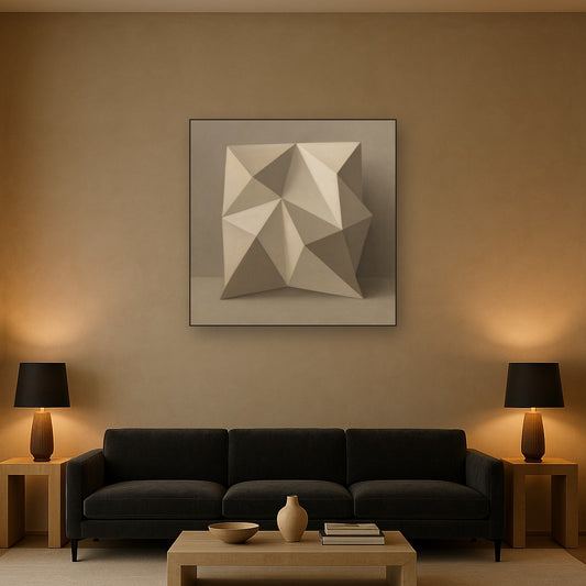 Folded Paper Geometry in Neutral Gradient Shadows No. 12 Oil Painting - View 2