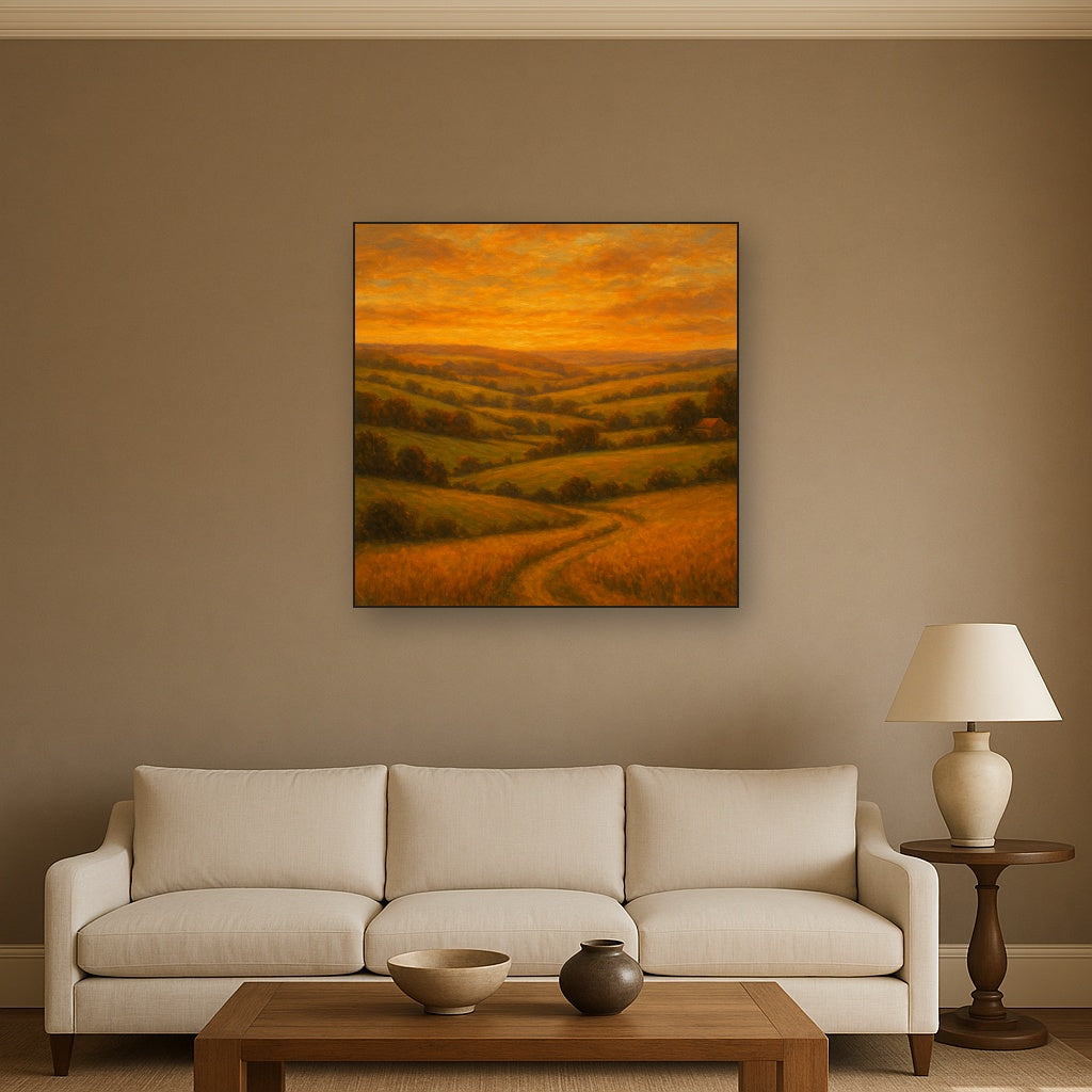 Rolling Pastoral Hills in Warm Golden Sunset No. 8 Fine Art Oil Painting - View 2