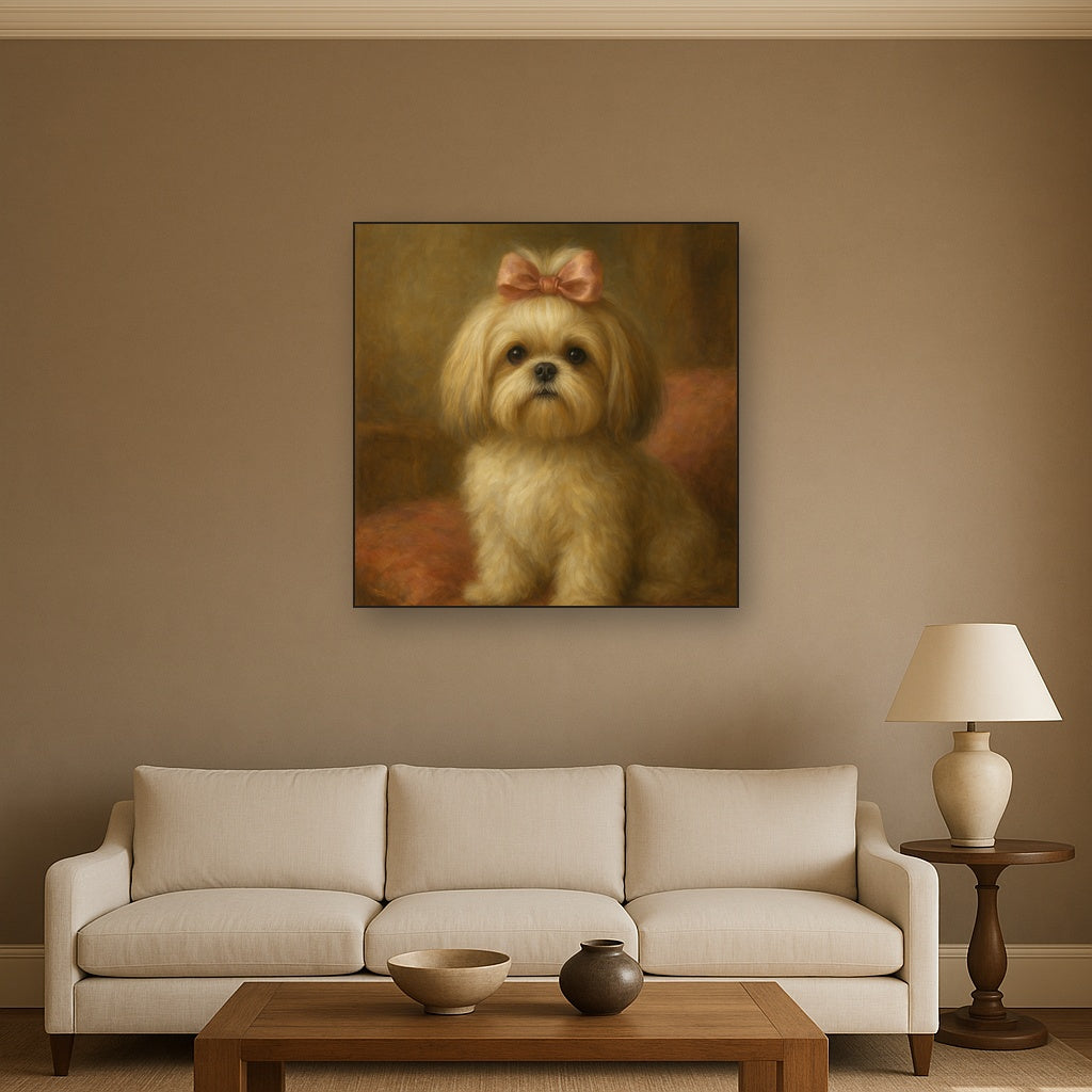 Sweet Shih Tzu with Silk Bow in Parlor No. 5 Fine Art Oil Painting - View 2