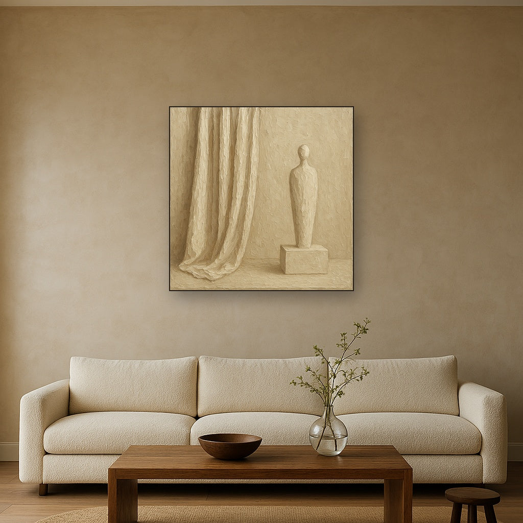 Monochrome Linen Fold Minimalist Oil Painting - View 2